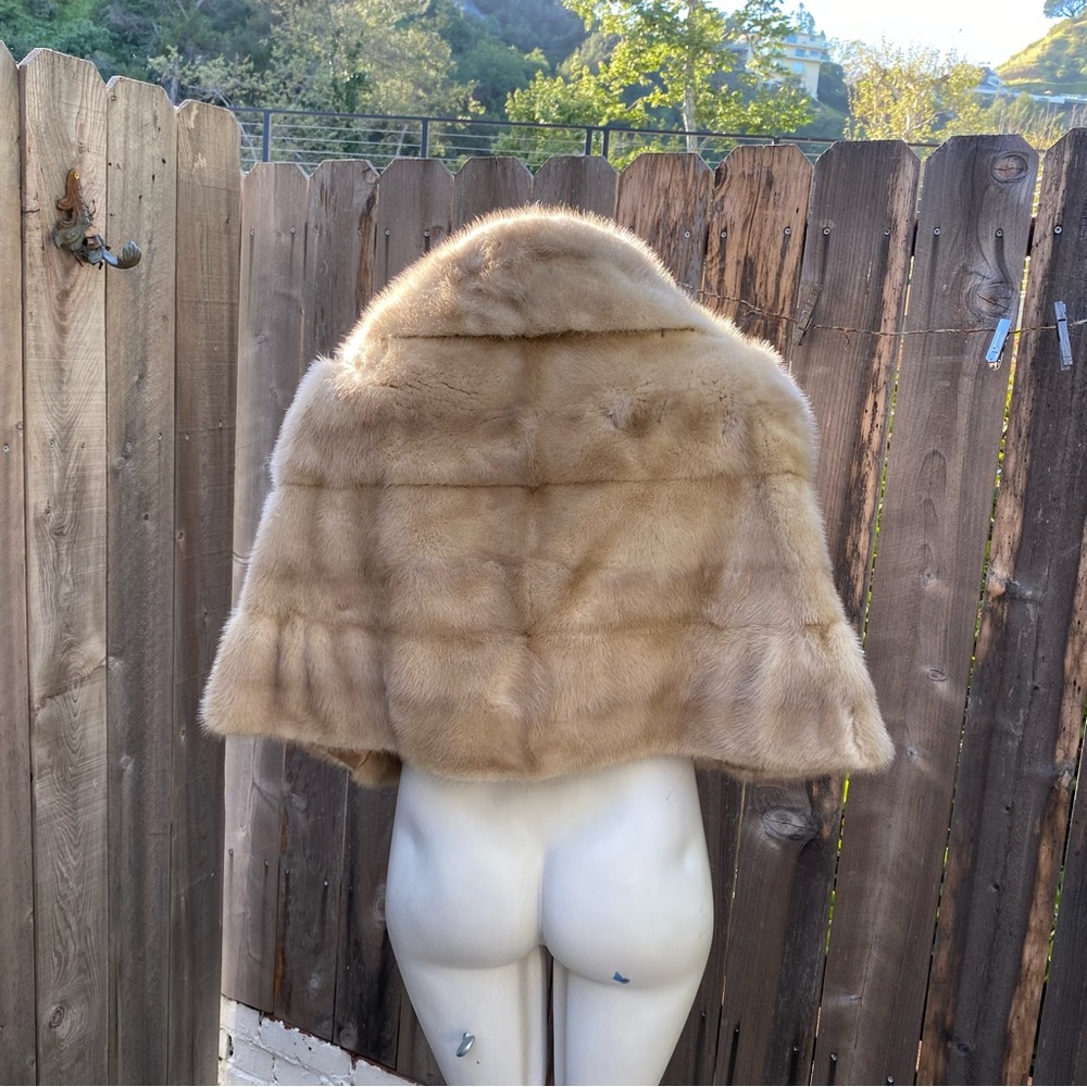 50’s Vintage Tan blonde Mink Fur Stole with Pocket Satin Lined - Picture 3 of 15